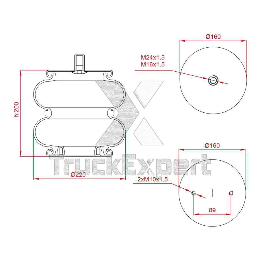 2 CONVOLUTED AIR SPRING E2D 220-10